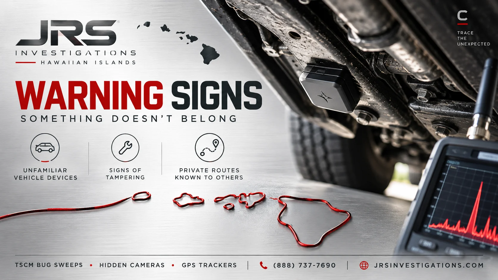 Vehicle tracking warning signs: unfamiliar devices, signs of tampering, and private routes known to others