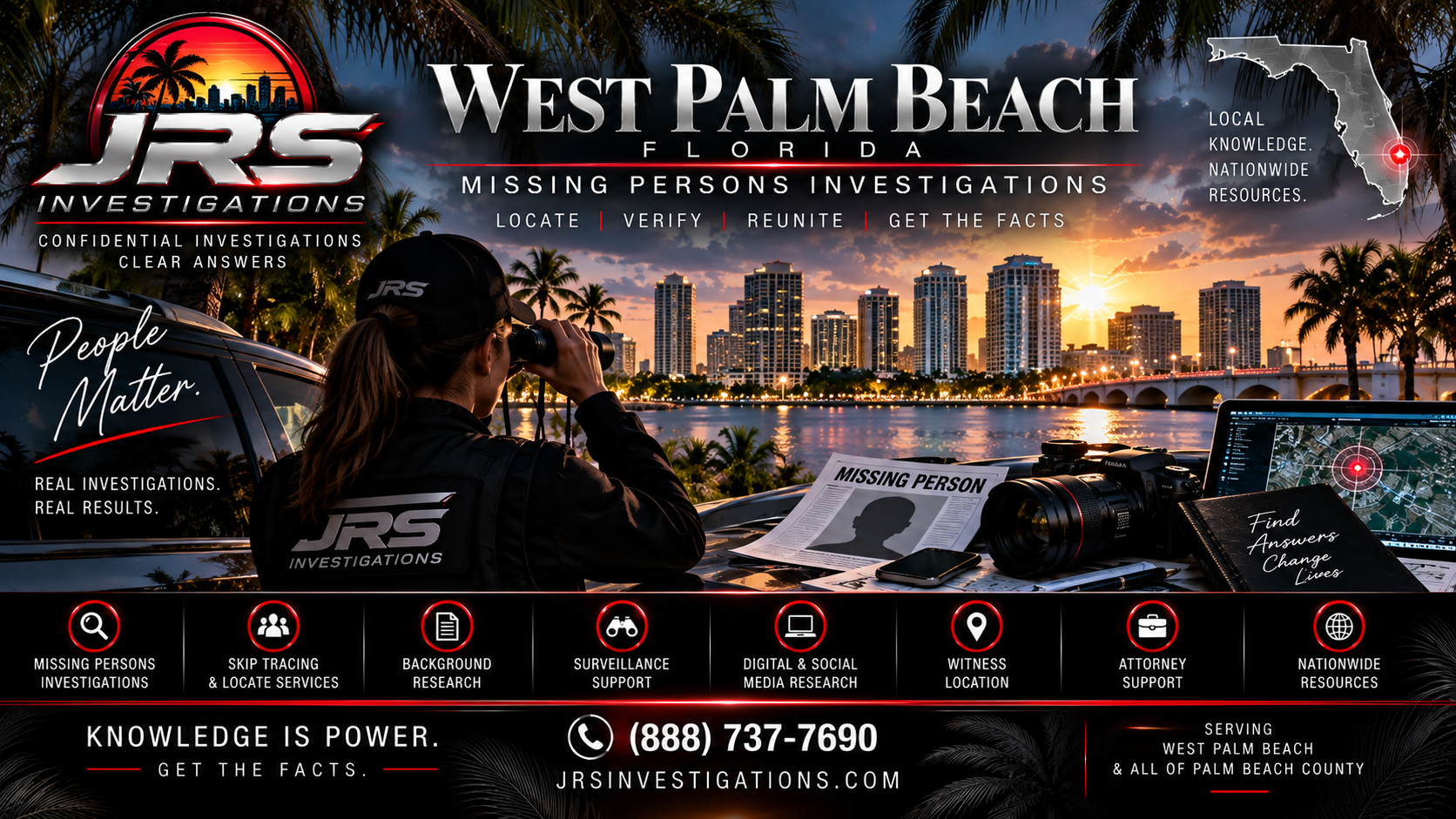 JRS Investigations missing persons investigator in West Palm Beach Florida with professional investigative research and locate services.
