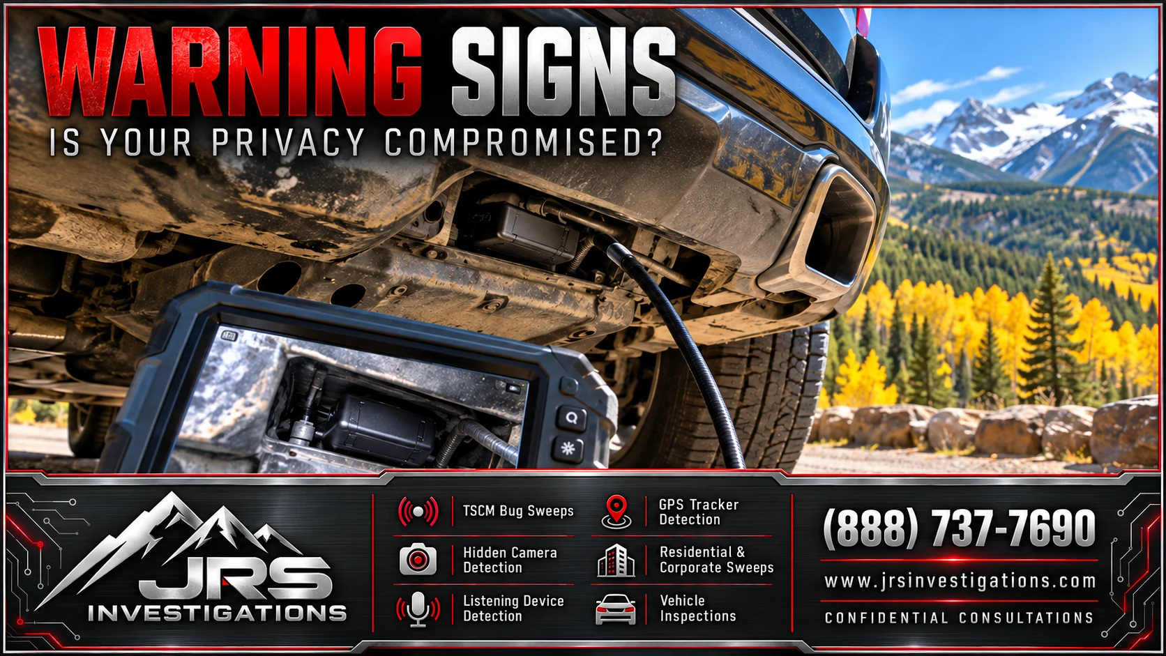 Illustration of a borescope inspection revealing a concealed vehicle GPS tracker in Colorado — JRS Investigations