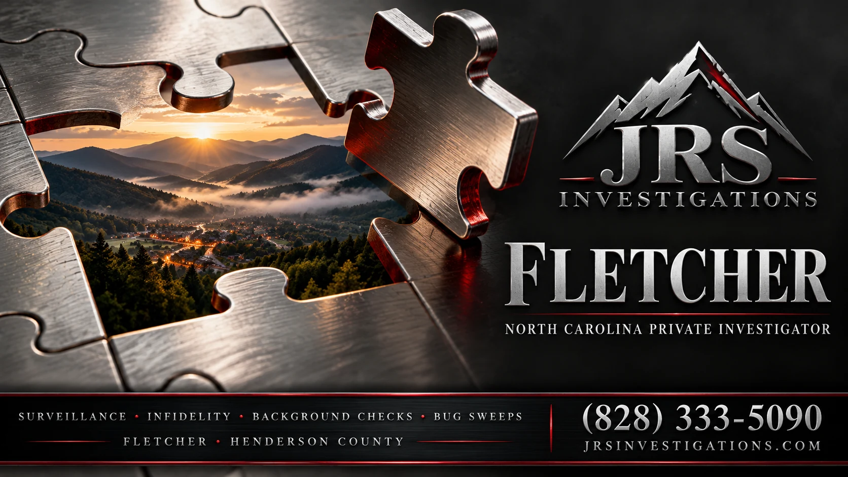 Silver puzzle revealing a mountain valley, JRS Investigations in Fletcher North Carolina