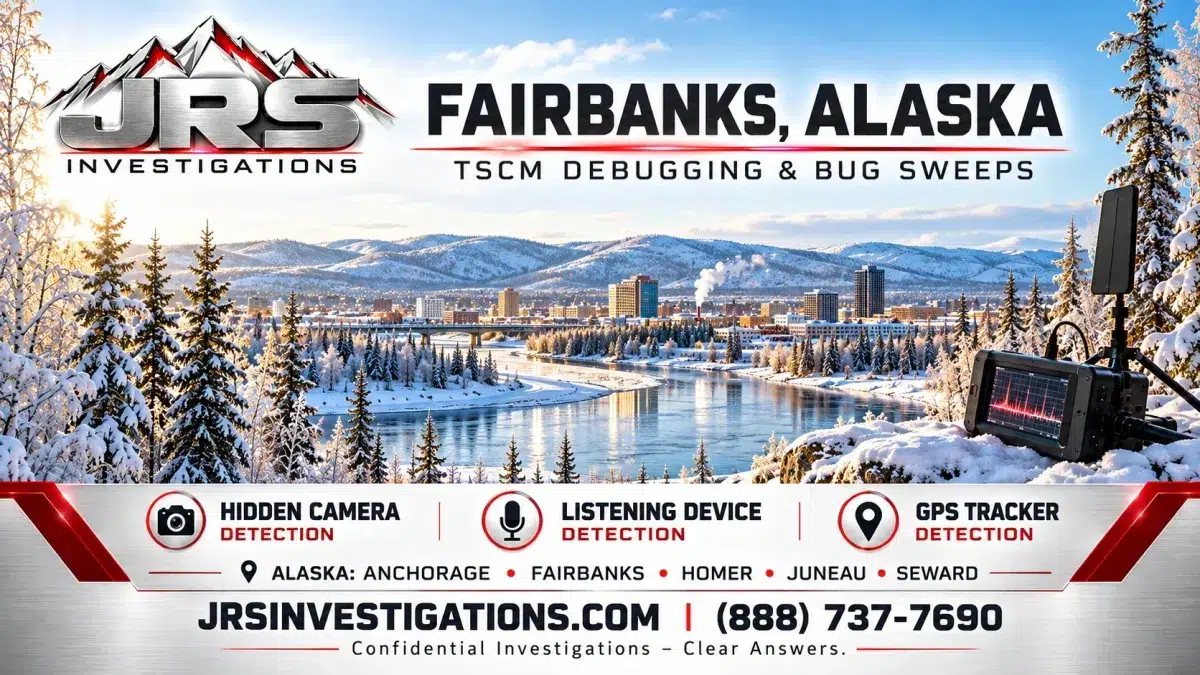 JRS Investigations Fairbanks Alaska TSCM bug sweeps: hidden camera, listening device and GPS tracker detection