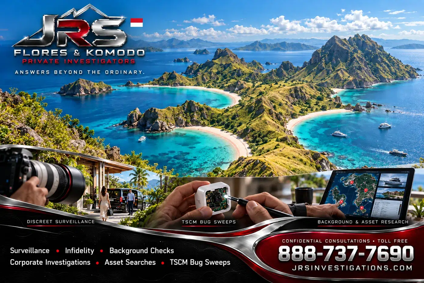 JRS Flores & Komodo Islands private investigations and TSCM service artwork