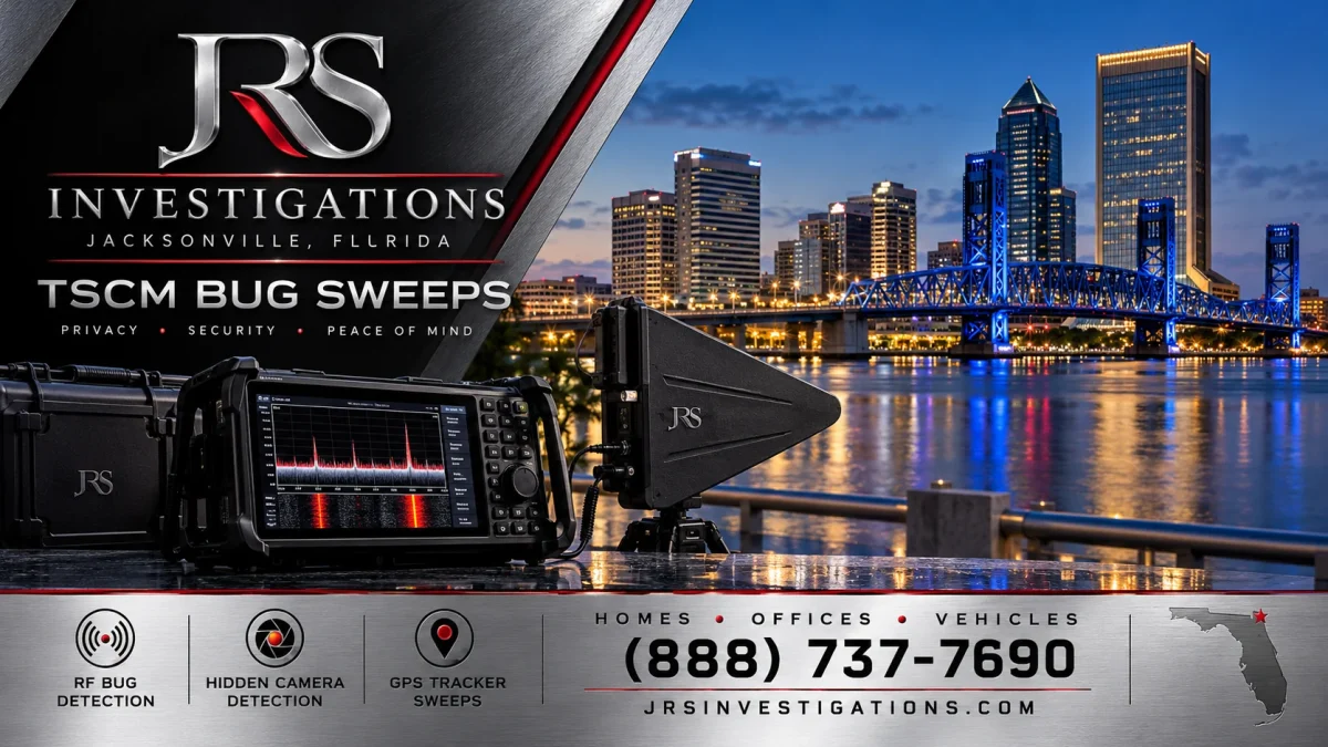 JRS Investigations Jacksonville riverfront TSCM bug sweeps, hidden camera and GPS tracker detection
