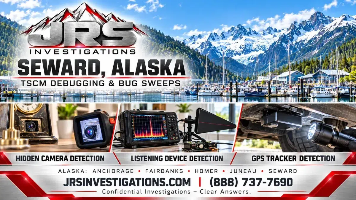 JRS Investigations Seward Alaska TSCM bug sweeps: hidden camera, listening device and GPS tracker detection