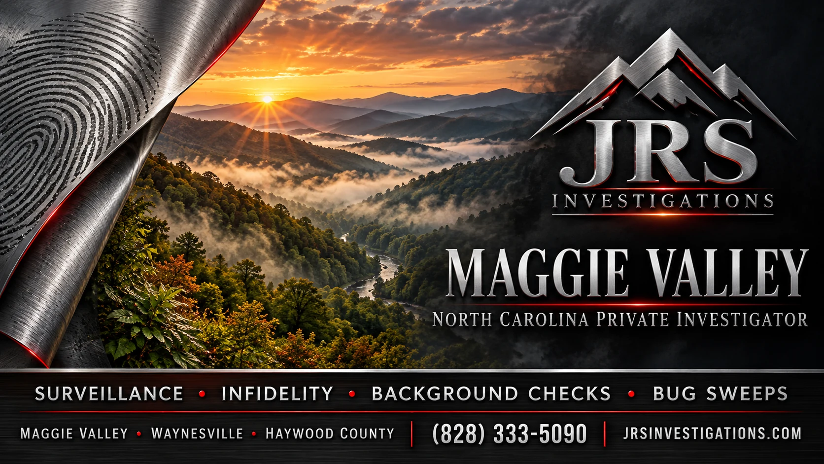 Silver fingerprint revealing mountain scenery, JRS Investigations in Maggie Valley North Carolina
