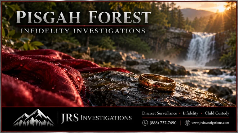 Wedding ring and red silk beside a waterfall - Pisgah Forest infidelity investigations by JRS Investigations