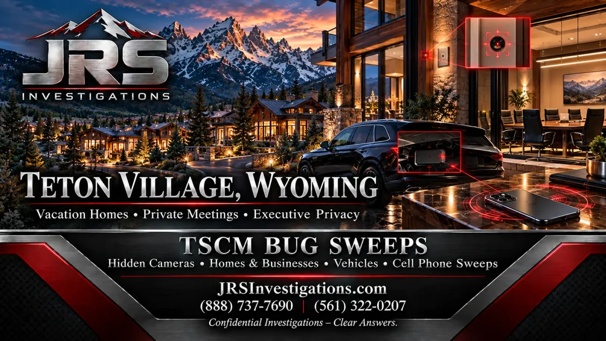 JRS Teton Village Wyoming TSCM bug sweeps for vacation homes, private meeting spaces, vehicles and cell phones.